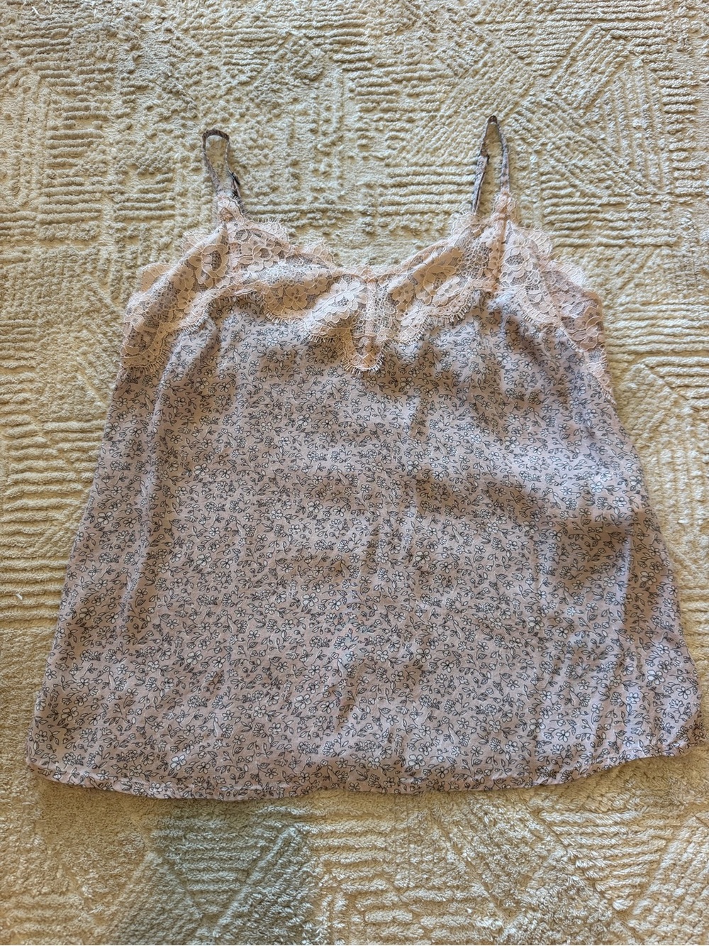 Abercrombie & Fitch XS Pink Floral Lace Trim Cami Tank Top Y2K